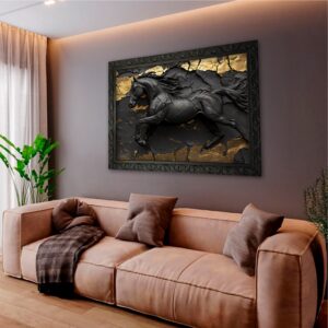 Quadro BIG - Cavalo Preto e Dourado