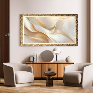 Quadro BIG - Abstrato branco e Dourado
