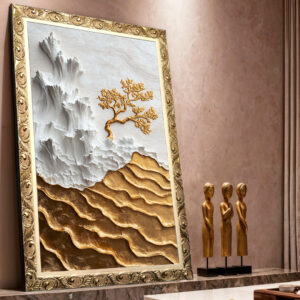 Quadro BIG - Abstrato Branco e Dourado