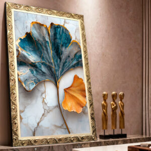 Quadro BIG - Folhas Douradas com Azul