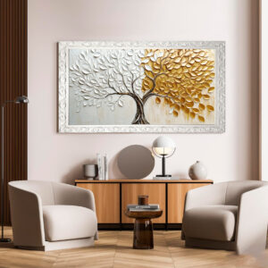 Quadro BIG - Arvore da Vida Branca e Dourada