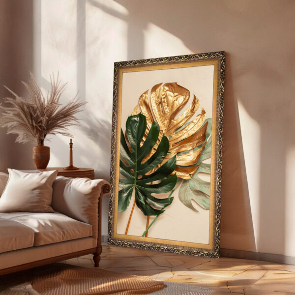 Quadro BIG - Costela de Adão verde e Dourada