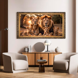 Quadro BIG - Leão, Leoa e 3 Filhotes