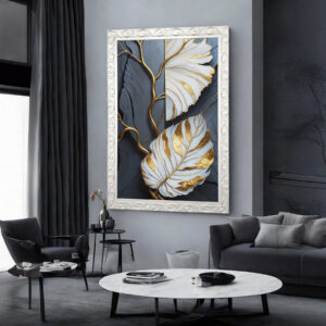 Quadro BIG - Folhas brancas com Dourado