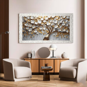 Quadro BIG - Arvore da Vida branca e Dourada