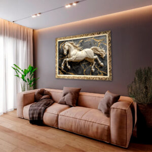 Quadro BIG - Cavalo fundo Dourado e Preto