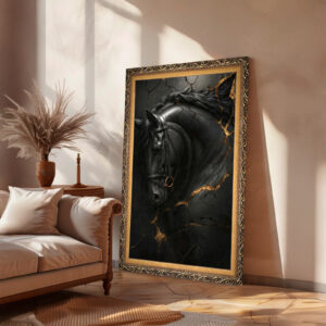 Quadro BIG - Cavalo Preto Rachaduras Douradas