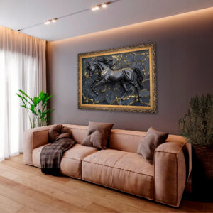 Quadro BIG - Cavalo Negro Rachaduras Douradas