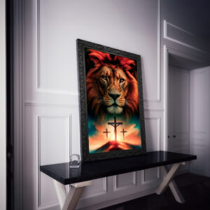 Quadro BIG - Jesus na Cruz e Leão da Tribo de Judá