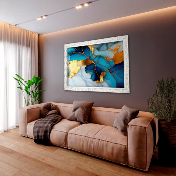 Quadro BIG - Abstrato Azul com Dourado