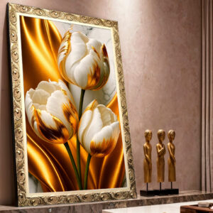 Quadro BIG - Flores Branca e Dourada
