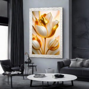 Quadro BIG - Floral Branco e Dourado