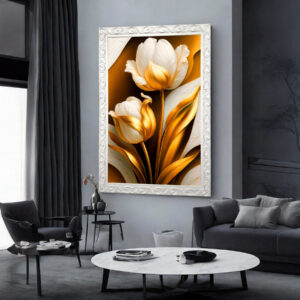 Quadro BIG - Flores Douradas e Branca